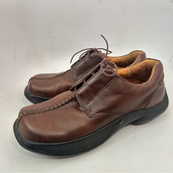 EARTH Y2K Mens Heritage 2 Brown Leather Square Toe Oxford Chunky Heel Shoes 10.5 - Picture 3 of 13